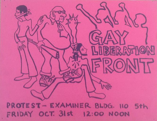 Flyer for Gay Liberation Front protest at the Examiner Building October 31, 1969, Courtesy of the GLBT Historical Society