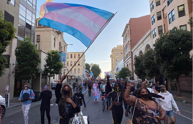 Hundreds of people marched in support of black trans lives and Black Lives Matter Thursday evening in San Francisco. Photo: John Ferrannini 