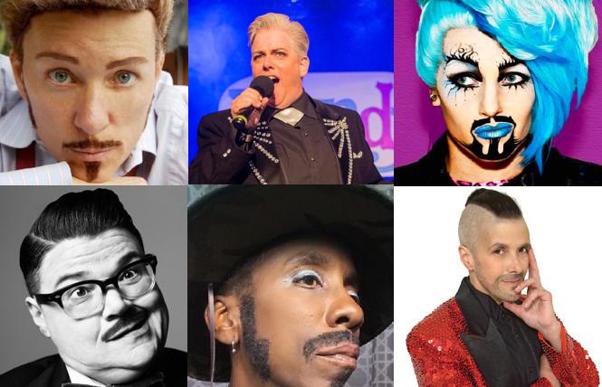 Clockwise from upper left: MC Mo B Dick, Leigh Crow, Sexy Galexy, Fudgie Frottage, Luster Dela Virgion and Murray Hill are among the many drag kings in the Legends show.