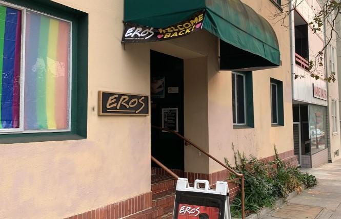 Eros, a gay sex club on Market Street in San Francisco, is now open again. It had briefly reopened last fall, but shuttered due to the COVID pandemic. Photo: Michael Yamashita