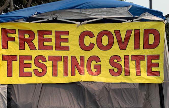 San Francisco police closed what they termed an "unauthorized" COVID testing site near the Castro August 18. Photo: Sari Staver