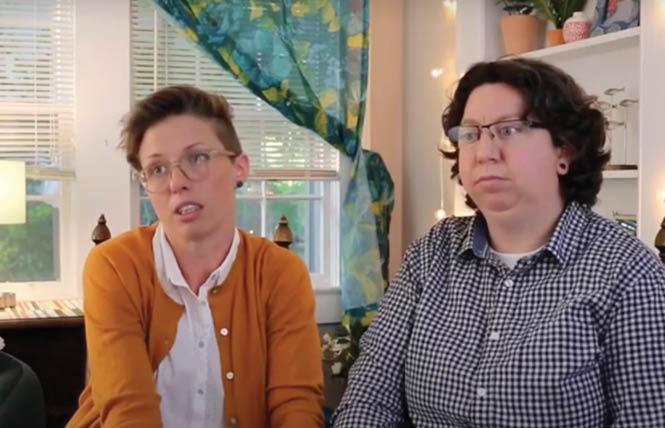 A federal court ruled last week that Eden Rogers, left, and Brandy Welch can continue their suit against the state of South Carolina for contracting with an adoption agency that discriminates against people who are not evangelical Protestants. Screengrab: Courtesy Lambda Legal Defense and Education Fund<br>