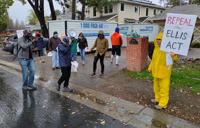 Several tenants of a building in San Francisco went to the Redwood City homes of two of their landlords December 12 protesting their Ellis Act evictions. Photo: Courtesy Paul Mooney