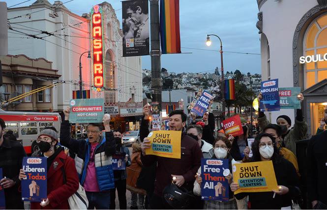 A small group gathered at Harvey Milk Plaza March 3 at Rainbow Beginnings' rally supporting LGBTQ asylum seekers. Photo: Rick Gerharter