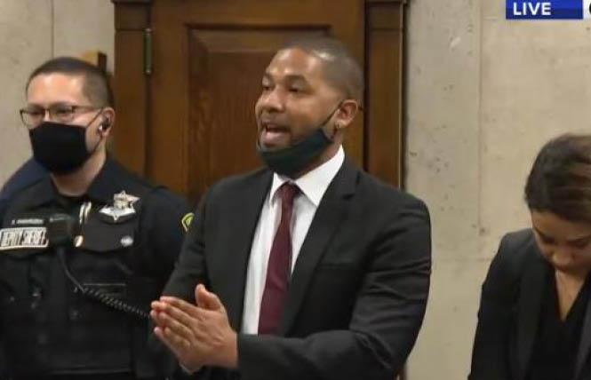 Actor Jussie Smollett reacts to his sentence in a Chicago courtroom March 10. Photo: screenshot/WGN