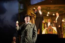 Liam Brennan, Jeff Harmer, Hamish Riddle, Andrew Macklin in "An Inspector Calls" on tour at Emerson Cutler Majestic Theatre. Photo by Mark Douet