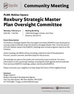Roxbury Strategic Master Plan Oversight Committee meeting planned