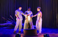 Michael Underhill, John Douglas Thompson, and Nora Eschenheimer in Commonwealth Shakespeare Company staging of ''The Tempest'' (courtesy of CSC).  Photo credit Evgenia Eliseeva