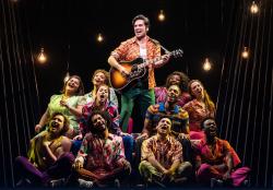 Will Swenson and the cast of A Beautiful Noise, The Neil Diamond Musical. Photo credit: Matthew Murphy.