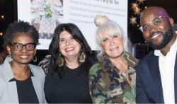 From left, Rosie's Place Board Chair Jacquie Anderson; Rosie's Place President/CEO Leemarie Mosca; gala co-host Susan Wornick; and gala co-host Darryl C. Murphy of WBUR.