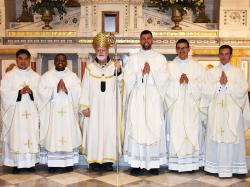 Cardinal O'Malley ordained five new priests on Saturday, May 20. The five are Hien Vu, Jose Montero, Peter J. Schirripa, Rodrigo A. Martinez and Paul C. Born. Photo by Patrick O'Connor.