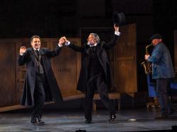 Firdous Bamji, Steven Skybell and Joe LaRocca in "The Lehman Trilogy" at the Huntington Theatre Company. (Courtesy T Charles Erickson)