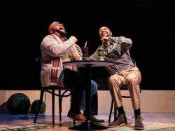Arthur Gomez (left) and David J. Castillo in SpeakEasy Stage Company's production of "Primary Trust." Photo courtesy of Benjamin Rose Photography.