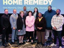 (l-r) - Pine Street Inn Board of Directors member Fr. John Unni, Rep. Aaron Michlewitz, Pine Street Inn Deputy Director April Stevens, Chair of the Pine Street Inn Board of Directors Lorn Davis, Pine Street Inn President & Executive Director Lyndia Downie, Liz Murray &mdash; featured speaker and New York Times bestselling author, Home Remedy emcee and GBH radio host Callie Crossley, Pine Street Inn tenant speaker Omar, Pine Street Inn case manager speaker Christian Petit-Frere. Photo by Allegro Photography.